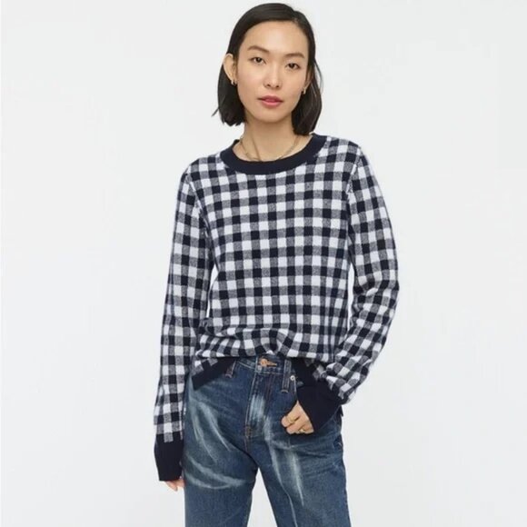 J. Crew Navy Cashmere Gingham Sweater ASO Wednesday Addams - Picture 3 of 13